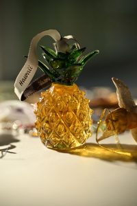 elegant glass pineapple ornament with hawaii ribbon